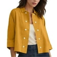 thumbnail image 5 of Women Casual Cotton Linen Shirts Summer Lapel Half Sleeve Button Crop Blouses Loose Fit Comfy Soft Solid Color Cropped Tops, 5 of 5