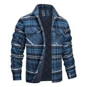 Men's Flannel Shirt Jacket Clearance,Plaid Winter Coat Tartan Checkered Jacket Quilted Long Sleeve Button Down Outdoor Outwear Lumberjack Jacket for Men UK Size 8-16