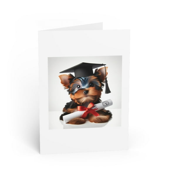 DistinctInk Greeting Card / Note Card - Yorkshire Terrier Puppy Graduation - PACK of 25