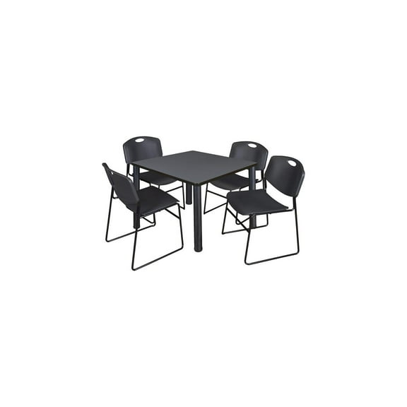 Lounge Table Set - 42" Square Table & 4 Nesting Chairs - Breakroom Furniture - Grey Black