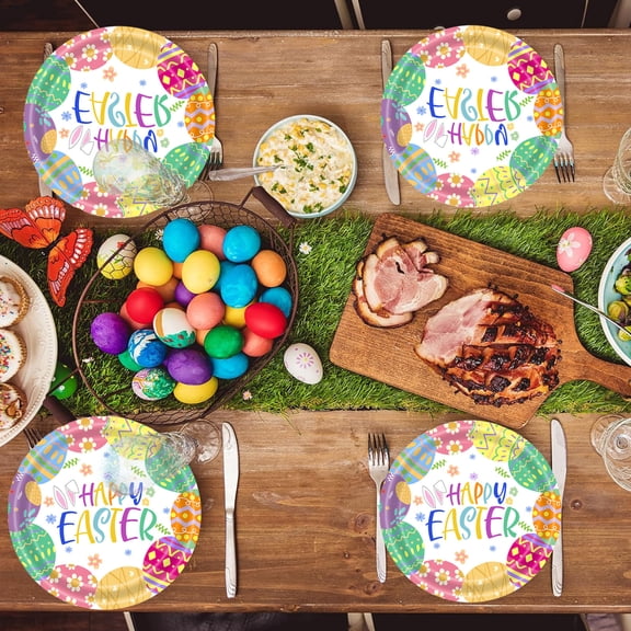 Anhility 20Pcs Easter Paper Plates Party Supplies, 9" Easter Egg Printed Disposable Dinner Plates for Spring Party Decorations Serves