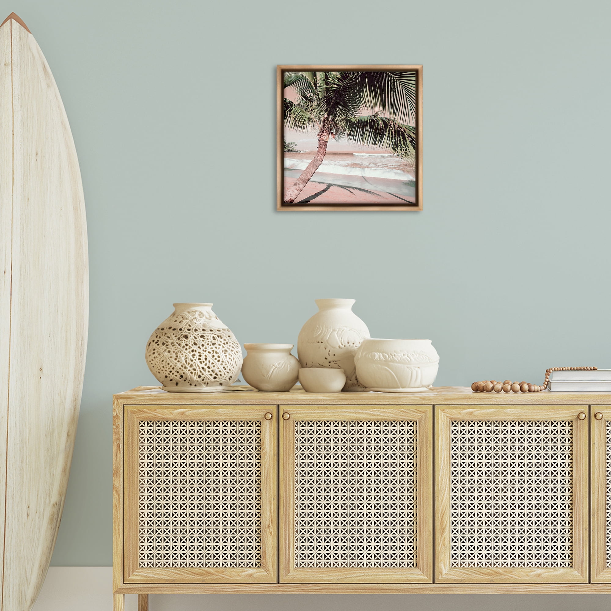 Stupell Industries Palm Tree Shadow on Sand Nautical & Beach Photography Brown Floater Framed Canvas Art Print Wall Art, 18 x 18