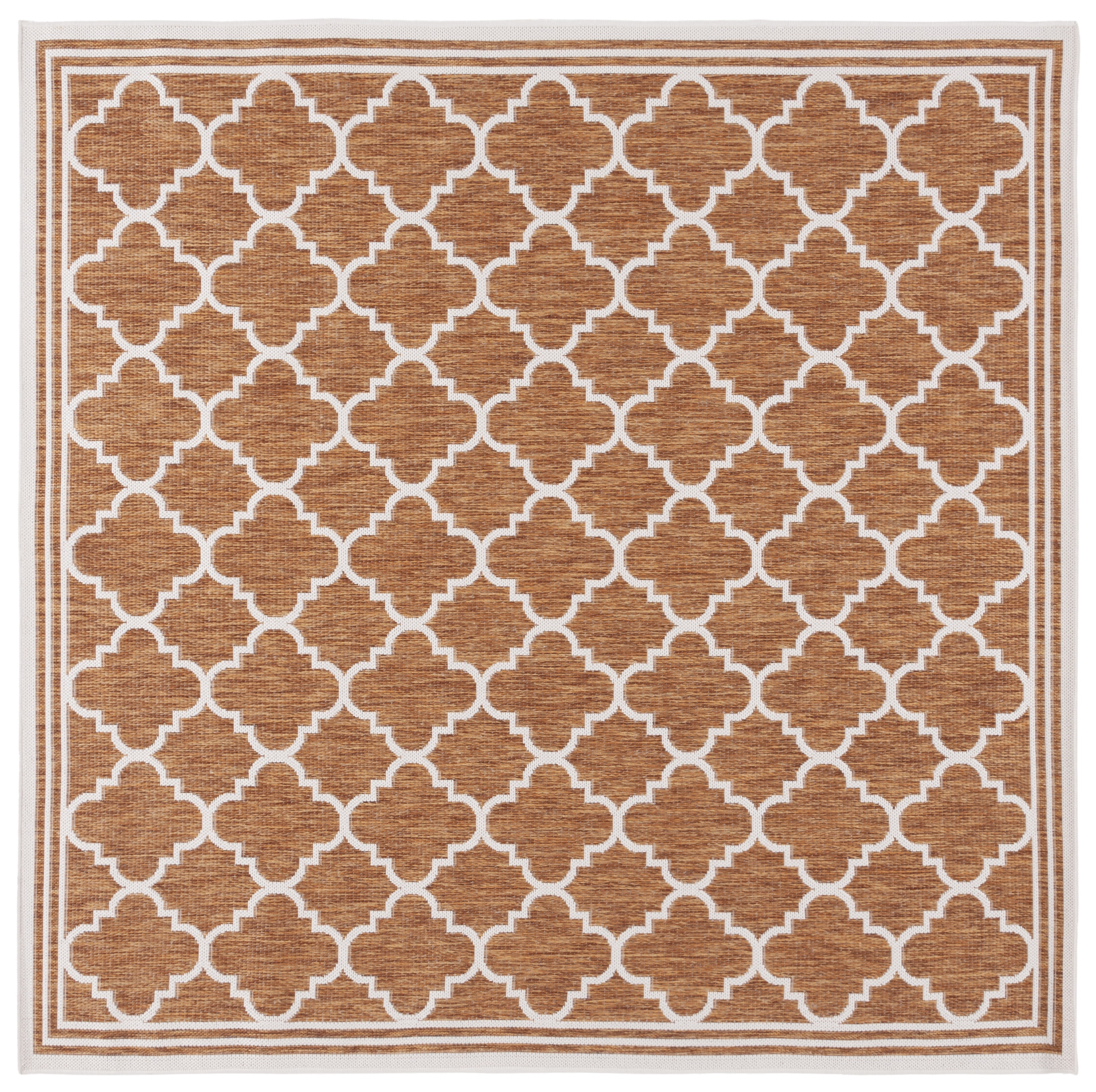 SAFAVIEH Beach House Wendy Geometric Indoor/Outdoor Area Rug, Brown/Ivory, 6'7" x 6'7" Square