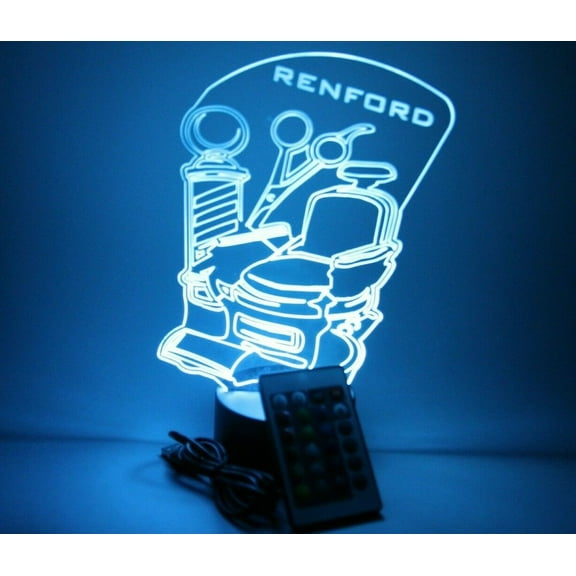 Barber Shop Barbershop Cut Groom Pole Chair Scissors Shave Men Night Light Up LED Free Engraved Custom Name Personalized Desk Table Lamp Room Decor, With Remote, 16 Color Options, It's WOW, Great Gift