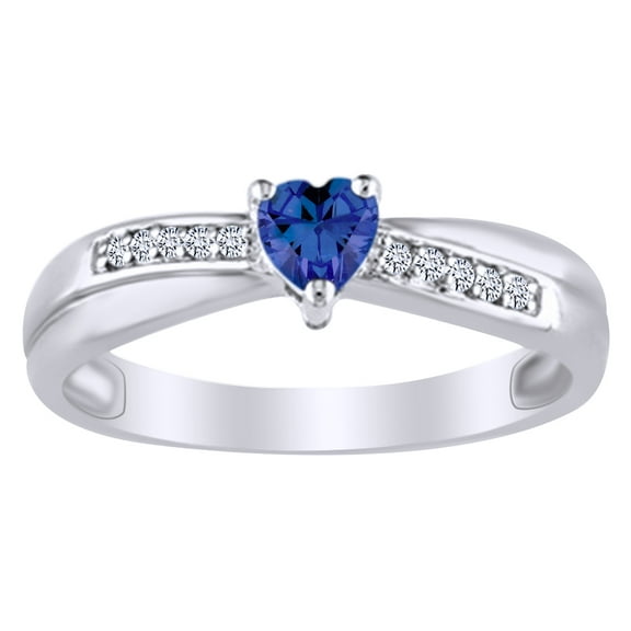 AFFY Simulated Blue & White Sapphire Heart Solitaire Ring in 14k White Gold Over Sterling Silver Ring Size - 9