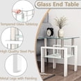 thumbnail image 2 of 2-Tier Tempered Glass End Table with Open Storage Shelf, Modern Sofa Side Table with Steel Pipe and Metal Legs, Square Tea Table, Glass Nightstand for Living Room Bedroom Office, White, 2 of 7