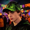thumbnail image 4 of Gothic Flame Baseball Cap, Adjustable Curved Bill Hat, Spooky Party Accessory for Men Women, Black Fire Embroidered Cap, Alternative Streetwear​, Green, 4 of 6