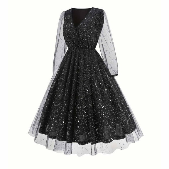 WJHWSX Casual Dresses for Women,Fall Dresses for Women 2025,Womens Dresses,Long Sleeve,V Neck,Comfort Fit,Solid,M