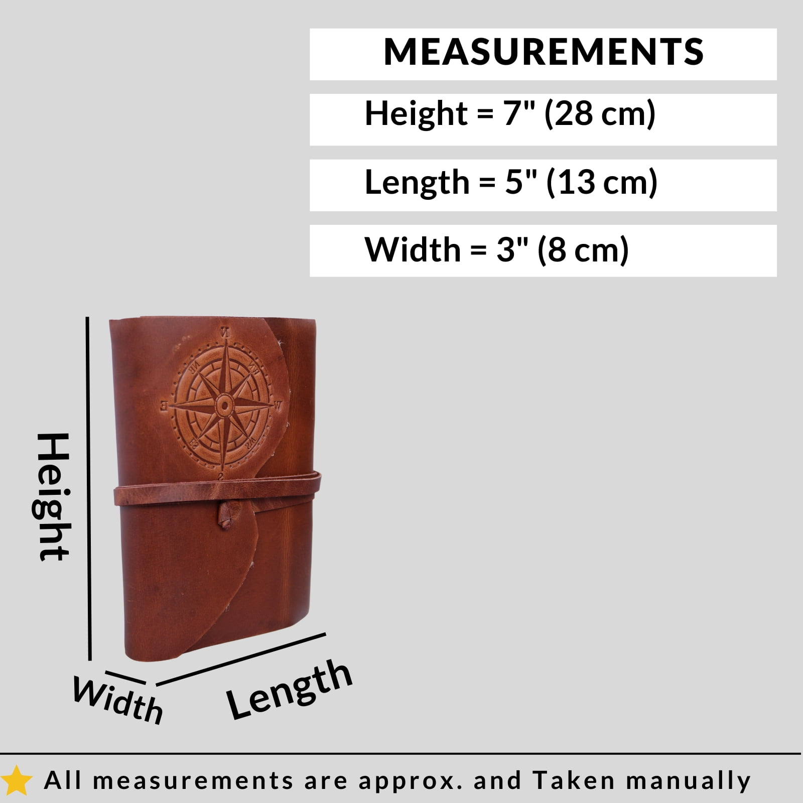 Compass Embossed Handmade Leather Diary Bound Writing Journal Notebook Diary Notepad Unlined Blank Paper Brown Sketchbook Drawing Journal