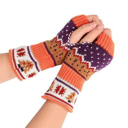 

Careslong Knit Fingerless Gloves - Fingerless Gloves for Women | Winter Arm Warmers Christmas Crochet Knit Fingerless Gloves with Thumb Hole Long Arm Gloves for Women and Girls