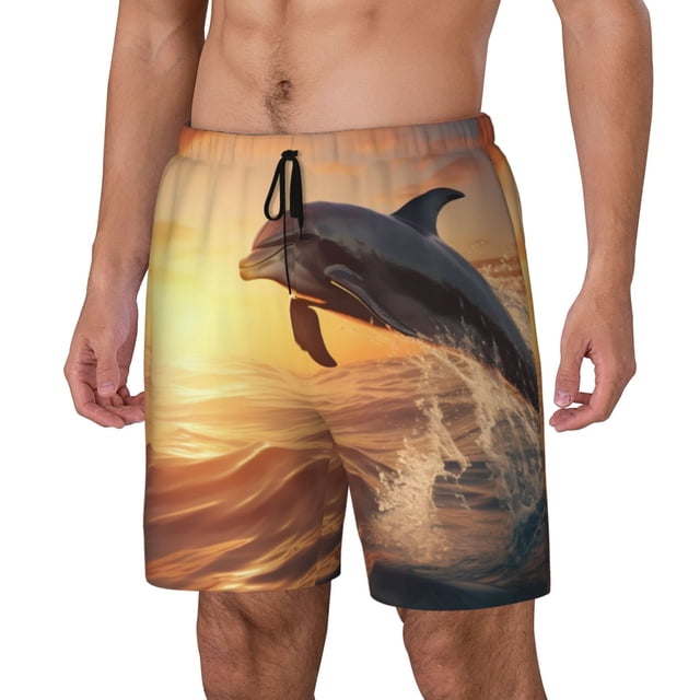 Balery Sunset Dancing Dolphin A Bañador para hombre, shorts de playa de secado rápido con entrepierna y forro de compresión-X-Large