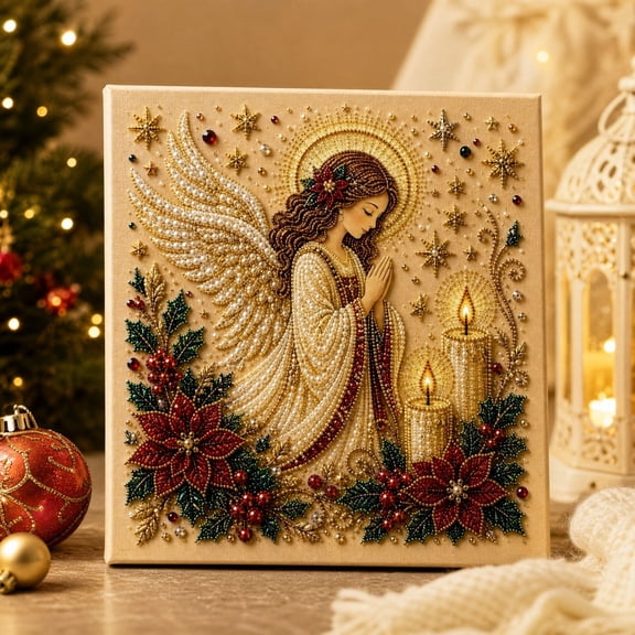 syligr Fairy Christmas Diamond Art for Adults, Angel Christmas Pearl Art Kits, DIY Pearl Diamond Kit, Vintage Bead Crafts Ornament, Xmas Party Decorations for Mantel, Unique Gift/Favors