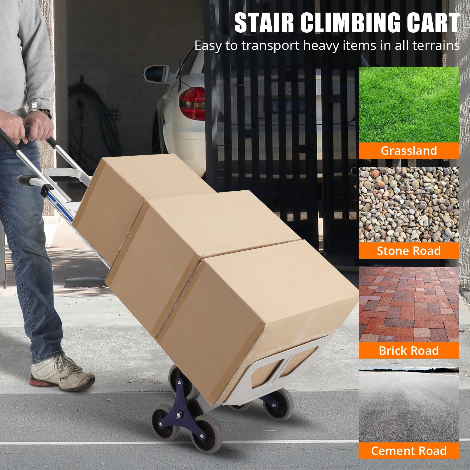 Mescukay Heavy Duty 650 lbs Hand Truck, 2-in-1 Convertible Design, Triangle Wheel Stair Climber, Aluminum Cart with Dual Handles for Moving, Warehouse, Shopping