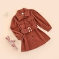 thumbnail image 3 of Toddler Girl Corduroy Jacket Coat Puff Long Sleeve Belted Dress Button Down Ruffle Hem Windbreaker, 3 of 7