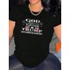 thumbnail image 1 of Cross & Flag & Slogan Print Comfy T-Shirt, Round Neck Short Sleeve Sports Tee, Women's Activewear, 1 of 8