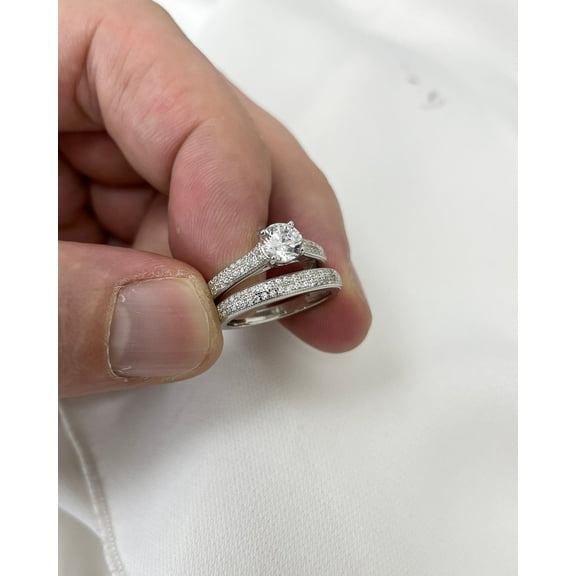 Hitanshu Jewels Round Cut Cubic Zirconia His & Her Wedding Band Ring 14K White Gold Plated