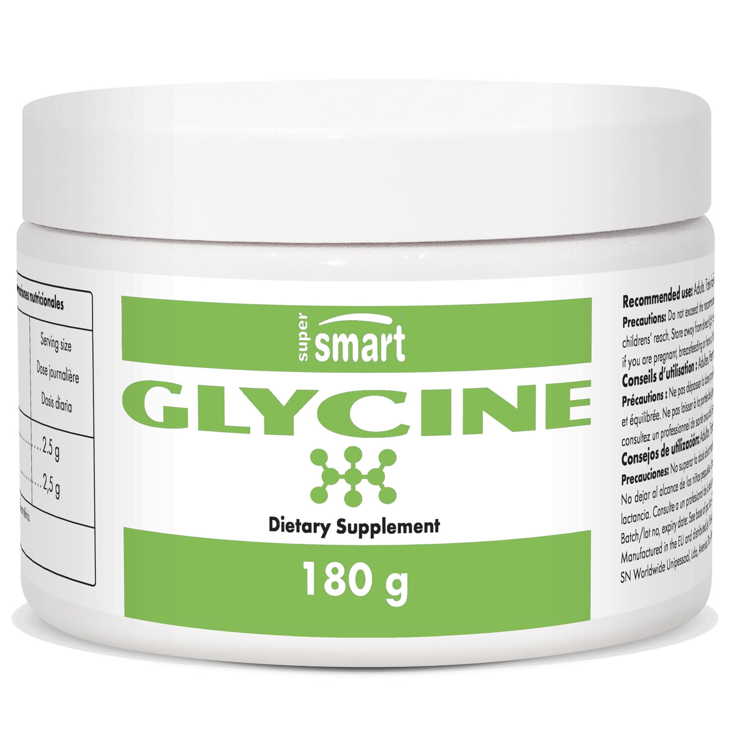 Supersmart - Glycine Powder - Max Purity - Amino Acids Supplements - Promotes Restful Sleep - Pre Workout Support | Non-GMO & Gluten Free - 180 g
