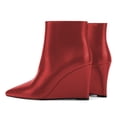 thumbnail image 3 of YDN Women's Pointed Toe Ankle Boots High Wedge Heels with Side Zipper Fashion Dressy Booties Basic Daily Outfit Shoes Size 8 Red, 3 of 5