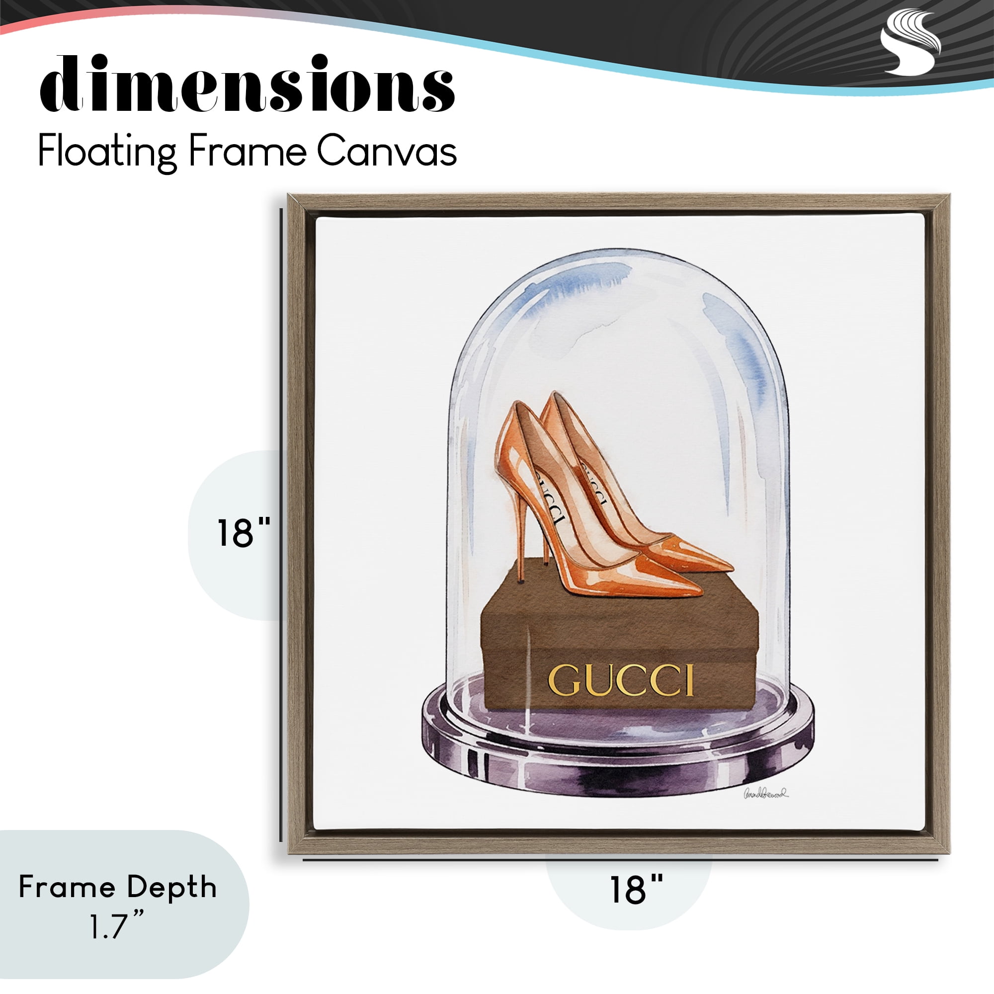 Stupell Industries Satin Heels in Bell Jar Brown Framed Floater Canvas Wall Art, design by Amanda Greenwood