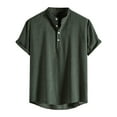 thumbnail image 2 of Busydd Mens Shirts Short Sleeve Turndown Collar Tee Shirts Solid Color Striped Button Down Shirt Fashion Casual Shirts Soft Breathable Cotton Linen Shirt Loose Fit Dress Shirts V Neck Henley Shirts, 2 of 4