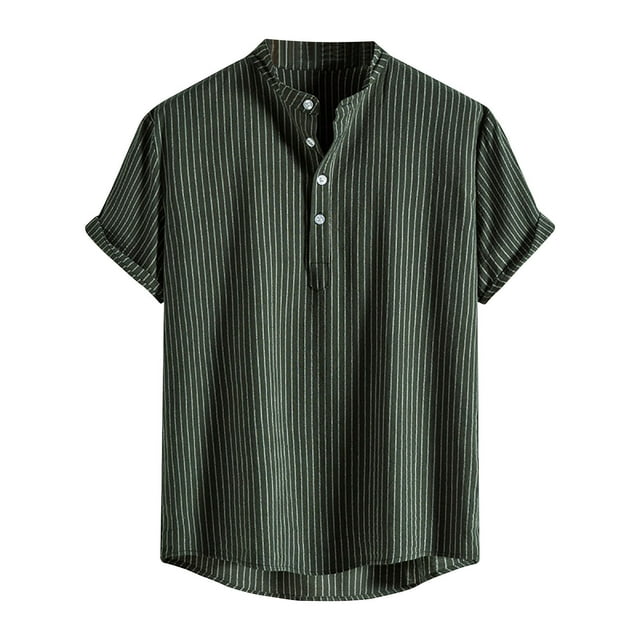 Birdeem Chemise Homme Rayée Col Montant Décontractée Ample Grande Manches Courtes Imprimée Chemise Haut Blouse