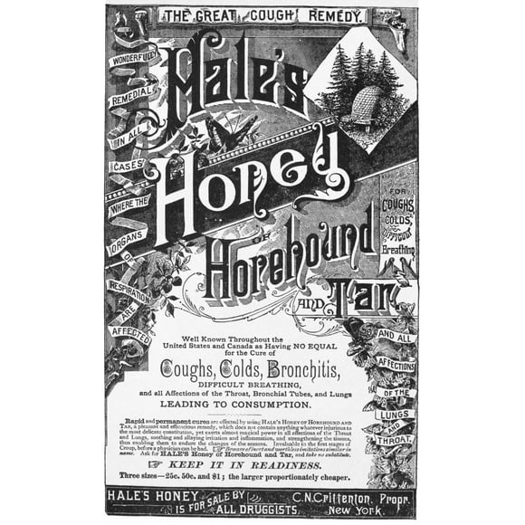 Patent Medicine. /Namerican Advertisement, 19Th Century, For 'The Great Cough Remedy', Hale'S 'Honey Of Horehound Tar.' Poster Print by (24 x 36)