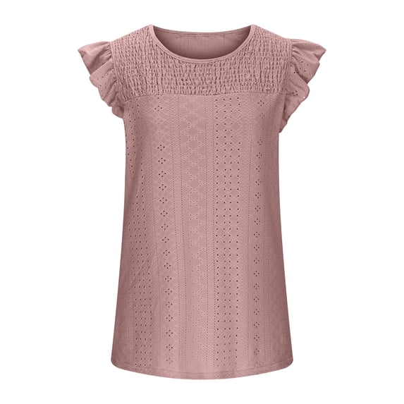 Yyeselk Crochet Knitted Hollow Tanks for Ladies Casual Round Neck Sleeveless Tunic Shirts Leisure Pure Color Loose Fit Pullover Long Tops Pink XXL
