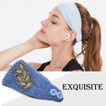 thumbnail image 4 of Crochet Headbands Winter Leaves Pattern with Rhinestones Elastic Head Protector Wide Warm Chunky Hair Accessories for Girls Denim blue, 4 of 5