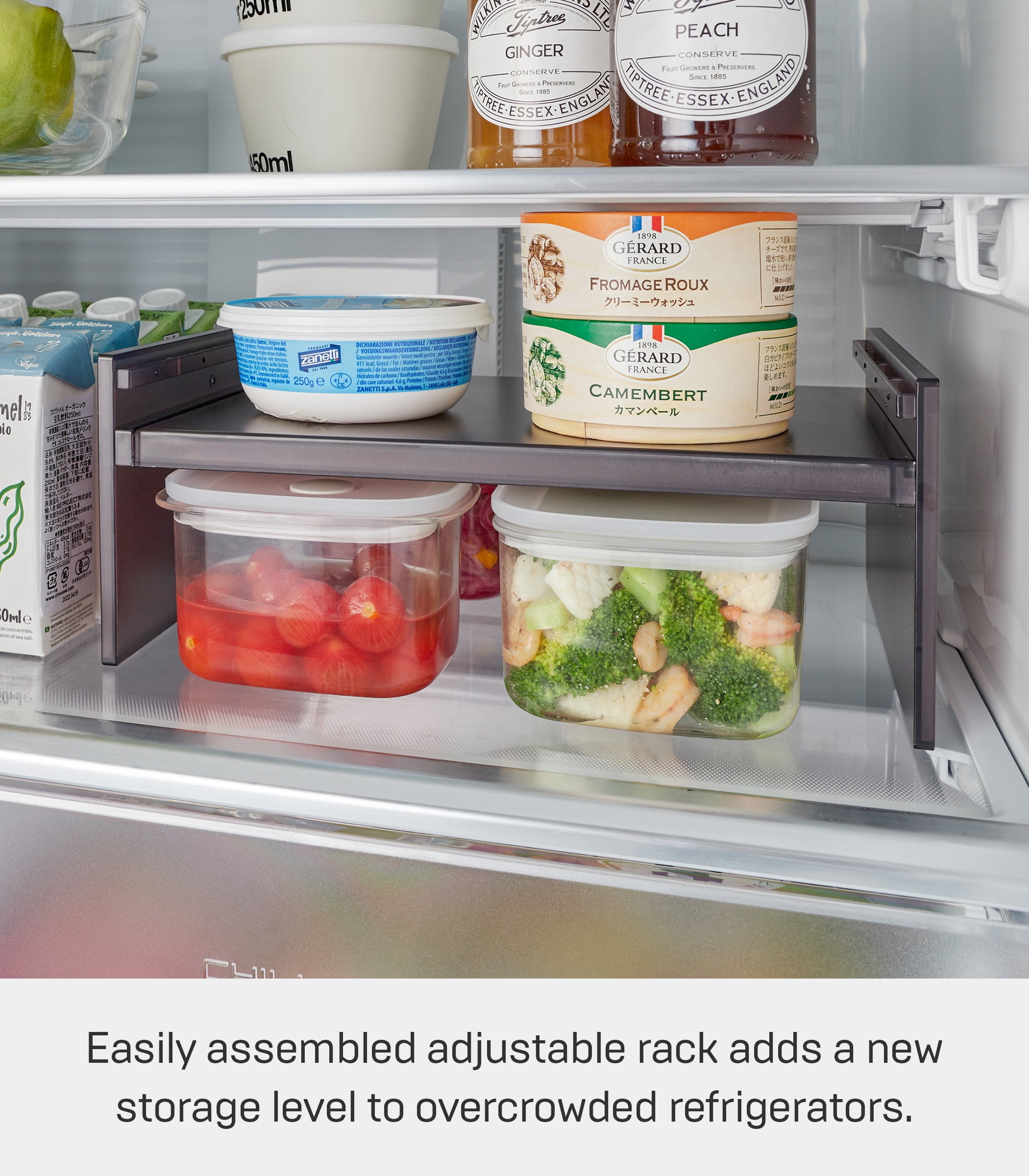 Yamazaki Home Two-Way Adjustable Refrigerator Shelf, Black, Plastic, Expandable, Minimal Assembly