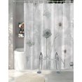 thumbnail image 3 of Split Shower Curtain for Transfer Bench, White Green Dandelion Fabric Shower Curtains for Bathroom, Grey Floral Leaves Tub Sliding Transfer Bench Waterproof Bath Curtains 72"x72", 3 of 9