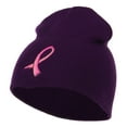 thumbnail image 2 of Hot Pink Ribbon Breast Cancer Embroidered Short Beanie - Purple OSFM, 2 of 5