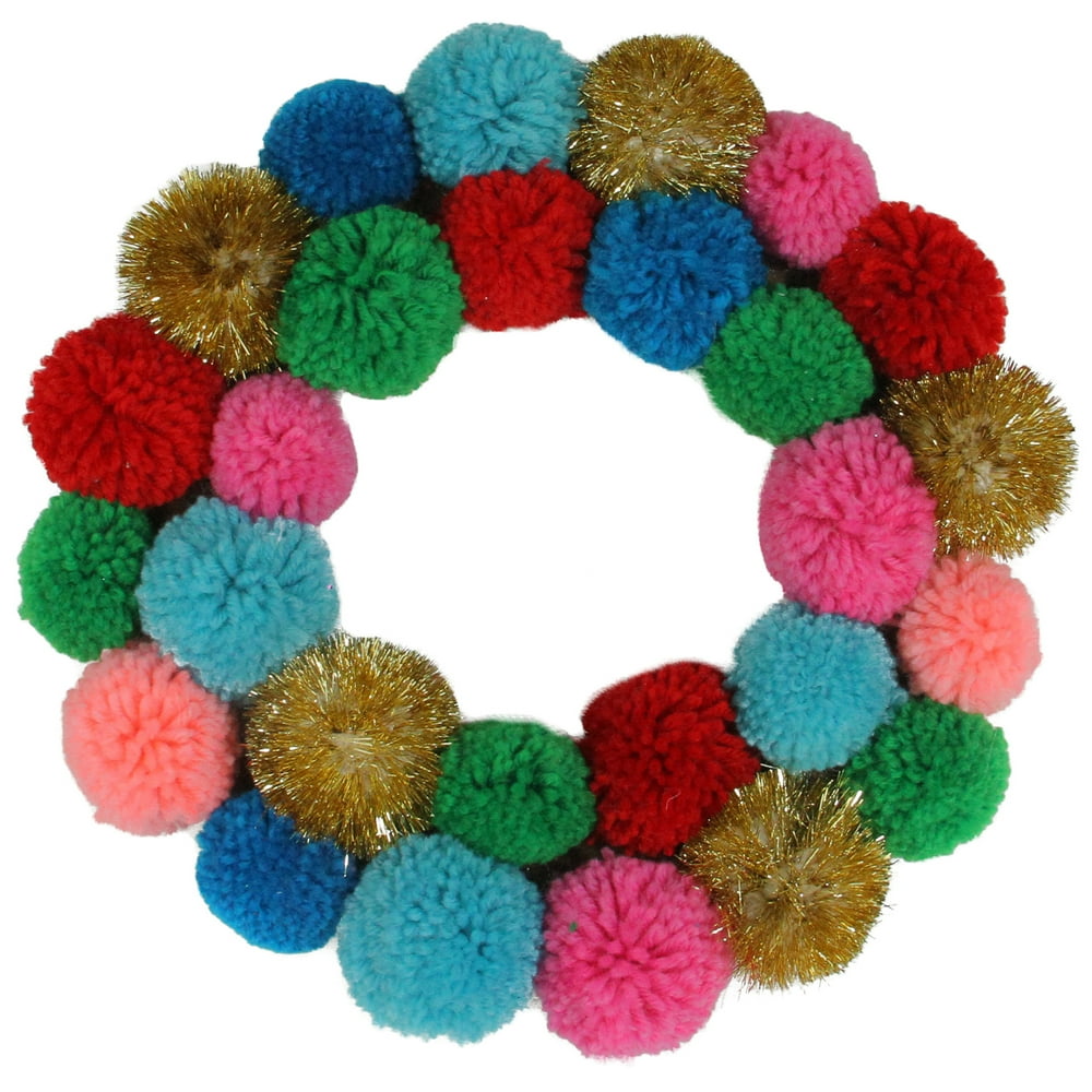 11.5" MultiColor Bohemian Christmas Pom Pom Wreath