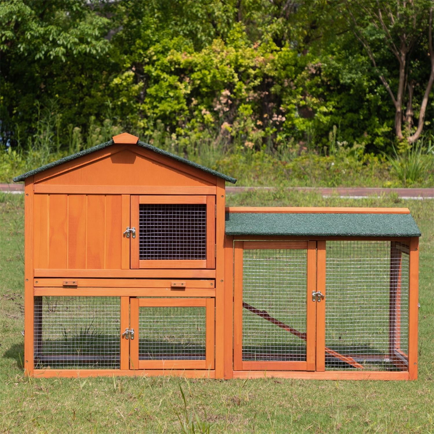 Pefilos 57 Inch Large Wooden Rabbit Hutch Indoor and Outdoor Bunny Cage