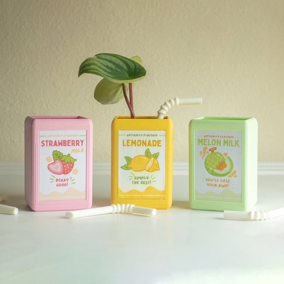 Dserhfy Lovely Juice Box Flower Pot Creative Resin Ornament Indoor Green Plant Planter Desktop Decoration for Home Garden Living Room Bedroom Office Cafe