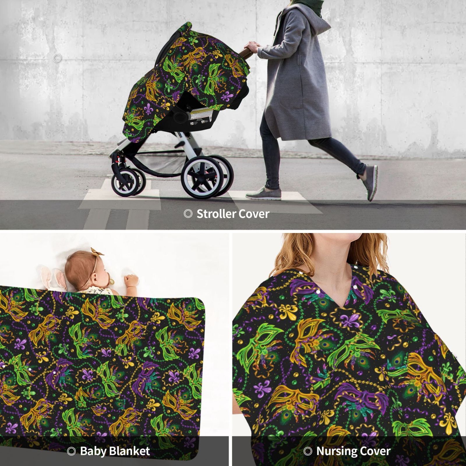 Car Seat Cover Baby - Mardi Gras Surface Breathable Infant Car Seat Cover for Baby Carseat, Lightweight Comfort Baby Essentials Must Haves Newborn Stuff for Girl Boy