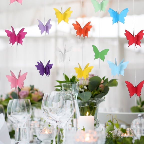 HOOWIFFY 7-Piece Colorful Butterfly Hanging Garland String for Wall and Ceiling Party Decorations