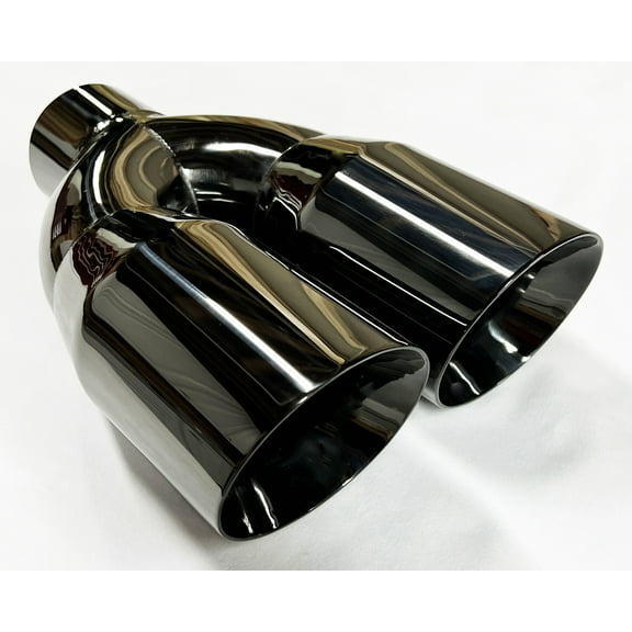 Exhaust Tip 3.00" Inlet Dual 4.00 X 12.00 Long WDDWRP40012-3.00-GBK-SS Round Double Wall  Black 304 Stainless Wesdon Exhaust Tip