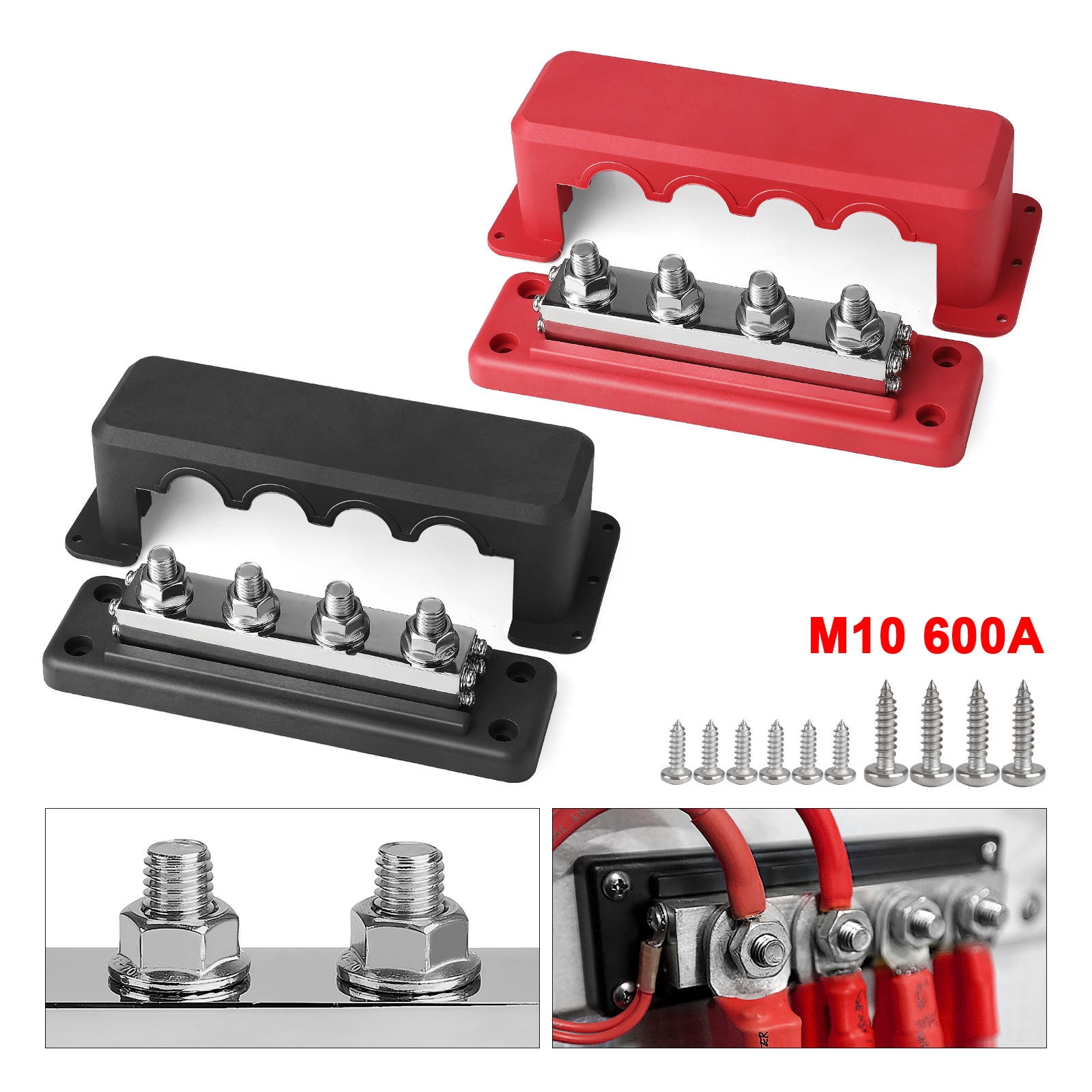 4 Post Power Distribution Block Bus with Cover 600A Marine Bus Terminals Distribution Block (3/8”)