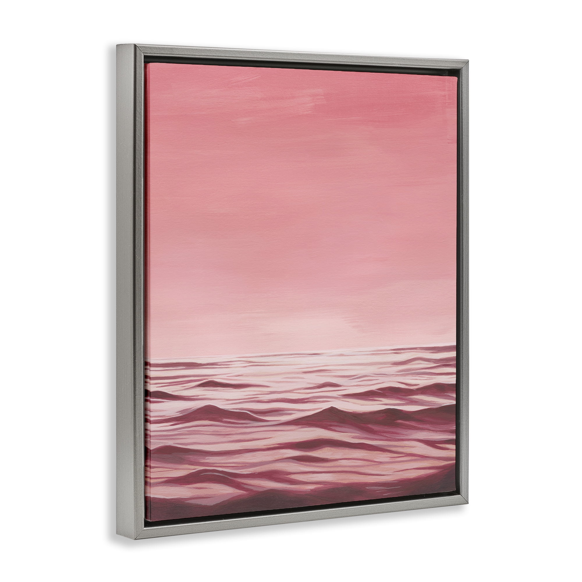 Stupell Industries Pink Sea Waves Coastal Painting Gray Floater Framed Canvas Art Print Wall Art, 25 x 31