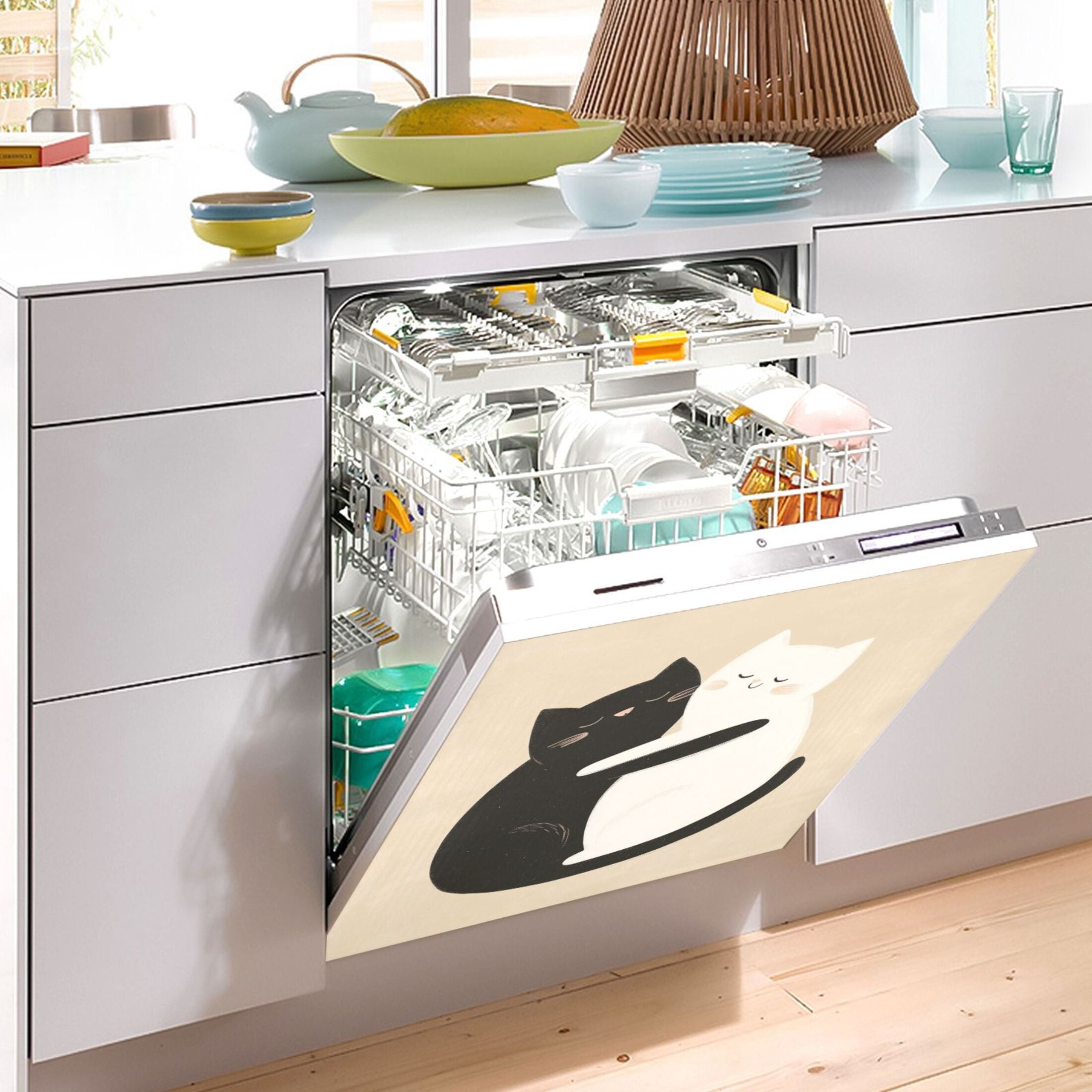 Dishwasher Magnetic Sticker 23x26 Inch Refrigerator Magnetic Sticker Washing Machine Magnetic Sticker Kitchen Panel Magnetic Sticker Home Decor Two Cute Cats Cuddling