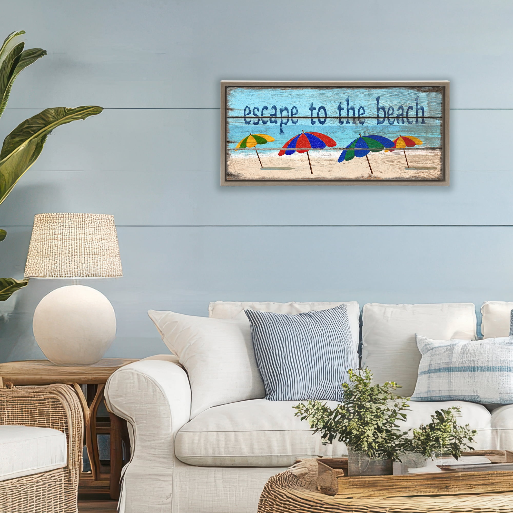 Stupell Industries Beach Escape Umbrellas Brown Framed Floater Canvas Wall Art, design by Gail Fraser