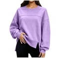 thumbnail image 3 of Womens Loose Oversized Crewneck Sweatshirt Long Sleeve Side Slit Casual Pullover Fall Winter Tops, 3 of 9