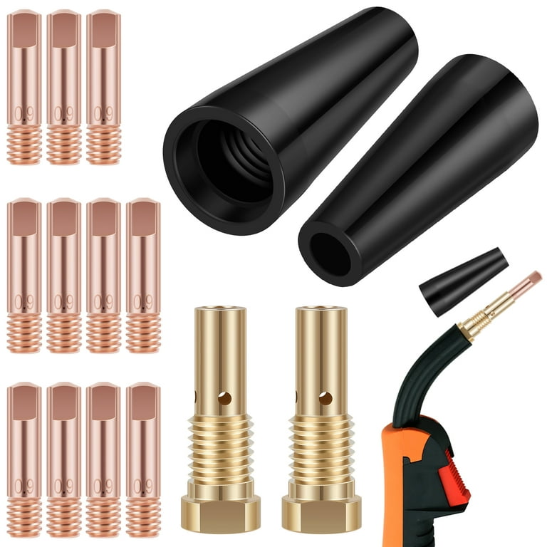 Threns 15Pcs MIG Welding Kit Flux Core Gasless Nozzle 0.8/0.9mm Brass  Welding Tips Replacement MIG Welder Accessories Compatible with Century 