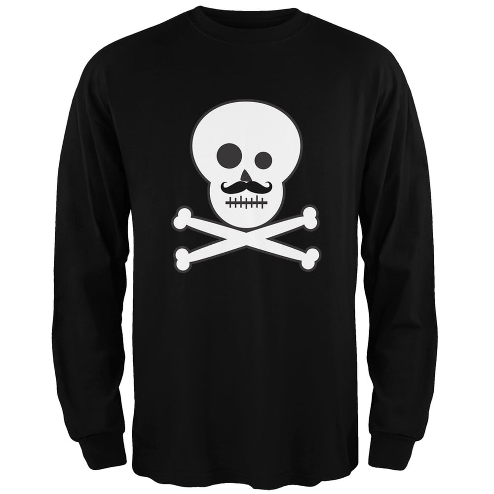 Old Glory - Skull and Crossbones Mustache Black Adult Long Sleeve T ...