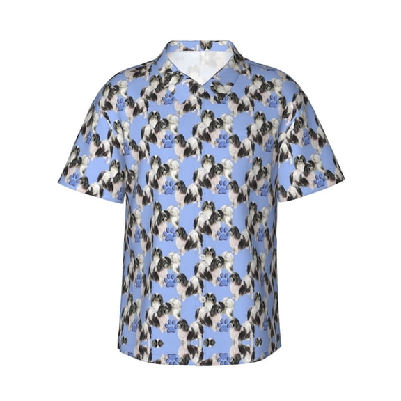 Japanese Chins Hawaiian Shirts For Men, Summer Short-Sleeve Relaxed-Fit Button-Down Shirts Small