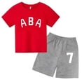 thumbnail image 3 of Ropa de bebé con estampado de letras para niños y adolescentes, conjunto de camiseta y pantalones cortos de verano de 2 piezas, conjunto informal de manga corta para niños y niñas, 3 of 5