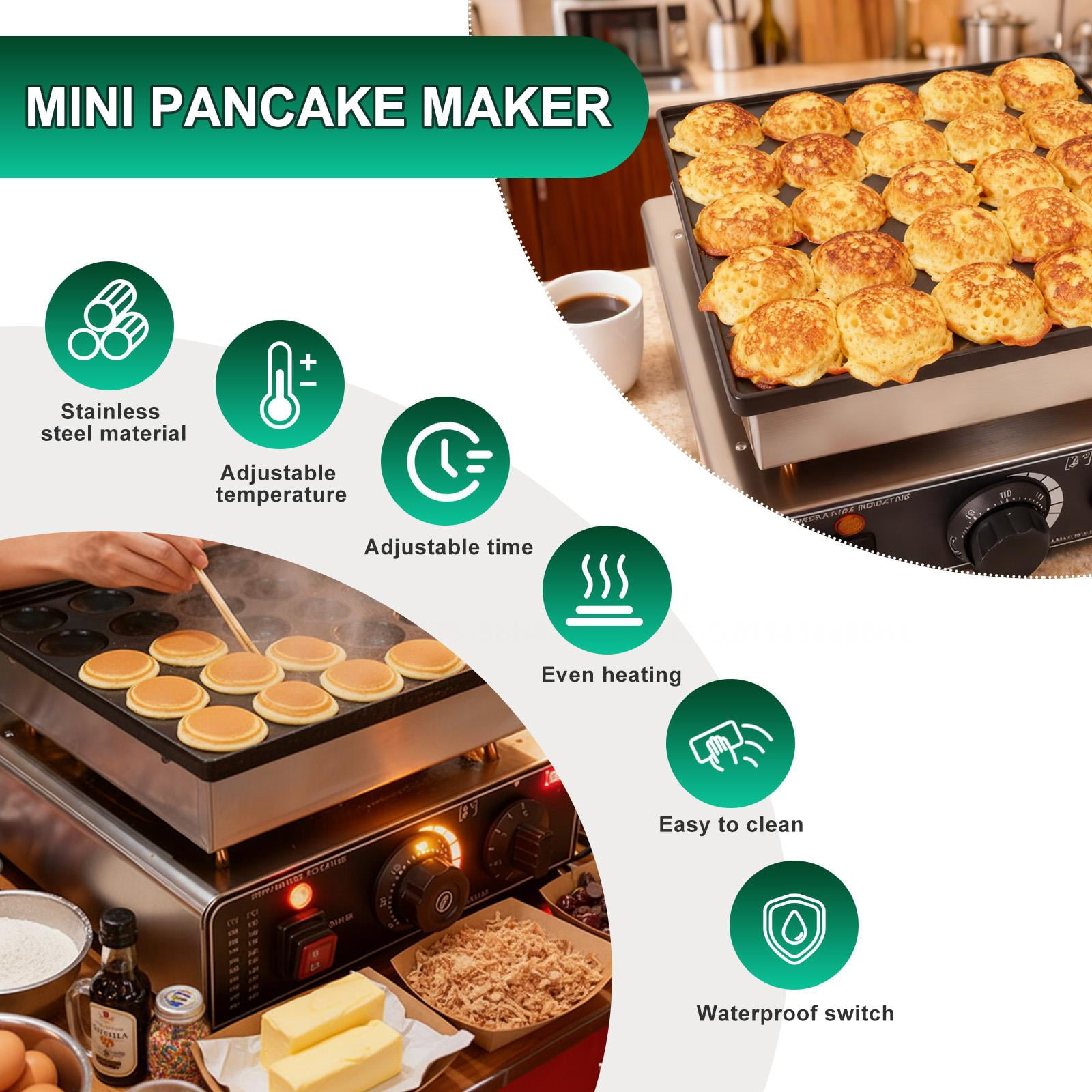 Commercial Pancake Machine 25 Holes,Mini Pancake Maker With Non Stick Surface,25 Pcs 43Mm Diameter Each,Muffin Waffle Baker For Home Party Or Dessert Shop,Silver Stainless Steel