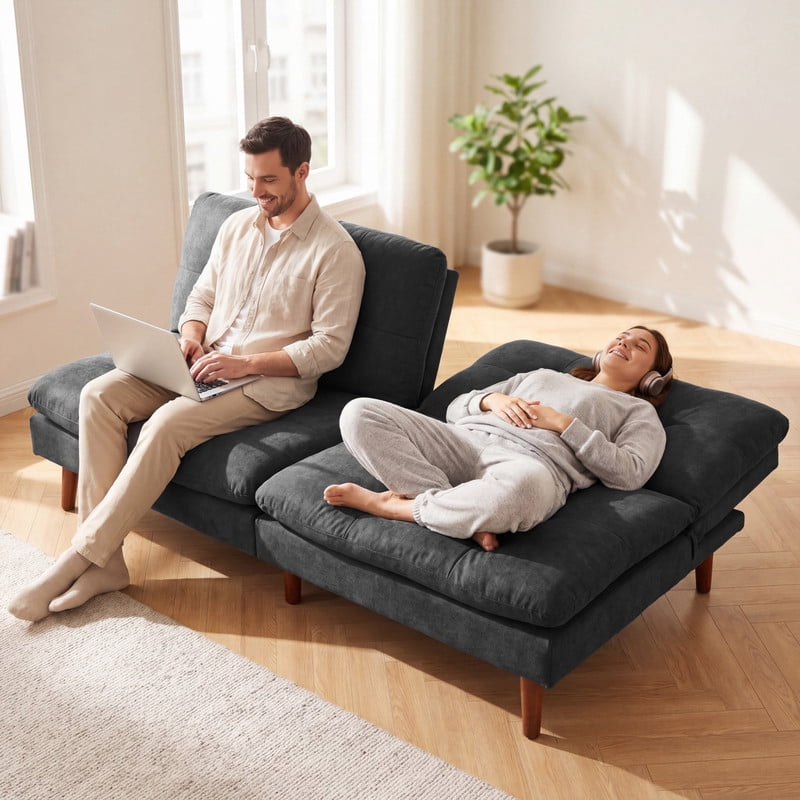 Lacoo Convertible Futon Sofa Bed, 2-Seat Adjustable Upholstered Couch, Gray
