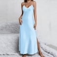 thumbnail image 2 of Puntoco Women's Spaghetti Strap Midi Satin Silk Dresses Slip Cowl Neck Party Cocktail Evening Sexy Dress Light Blue XL(XL), 2 of 8