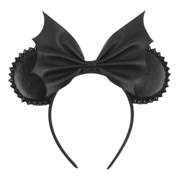 JIAHANG Diadema negra con orejas de ratón de PU con remache, lazo para el pelo de Halloween, decoración de fiesta de disfraces, juego de rol, disfraz para mujeres y niñas